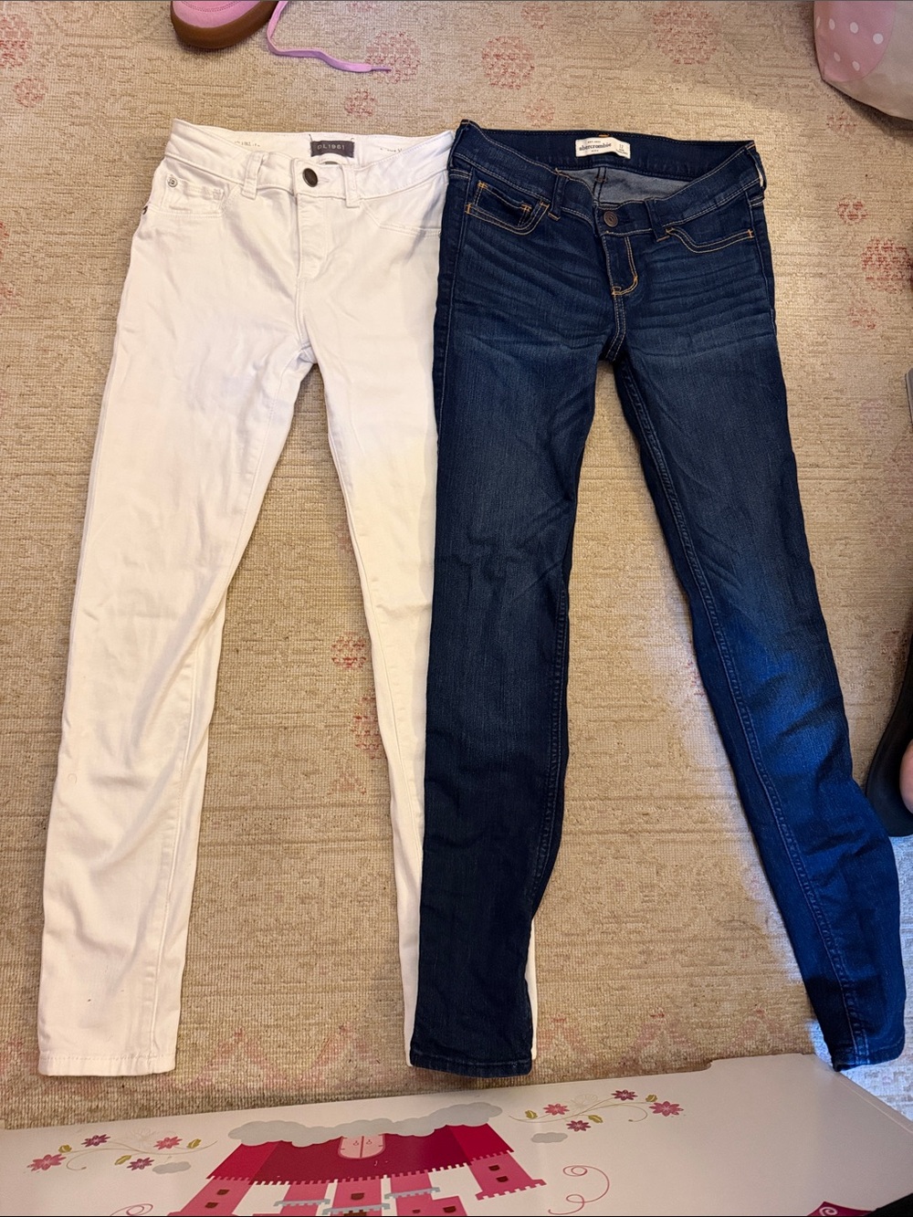 Girls Skinny Jeans size 12 White & Dark Blue. Abercrombie and DL1961